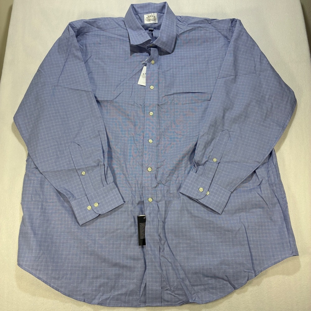 Eagle Shirtmakers Grid Dress Shirt Mens 19-34/35 Blue Long Sleeve Button Down